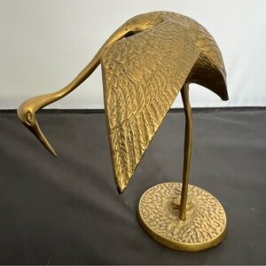 Vintage Bowing Solid Brass Crane Heron Sculpture 7”